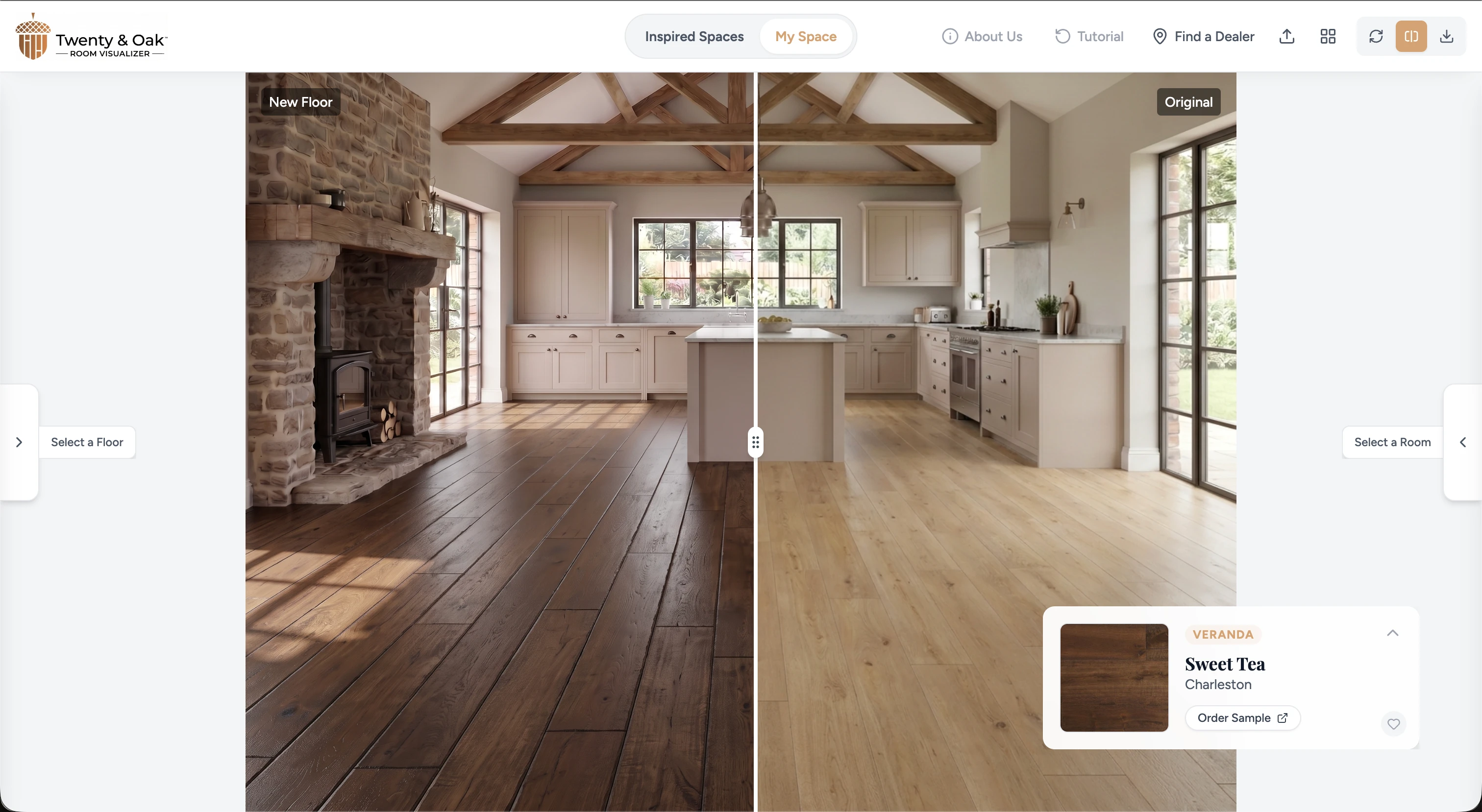 The My Spaces gallery in Floor Visualizer, where users manage their saved room renders